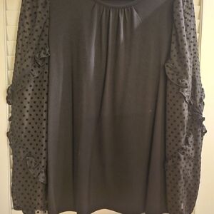 LOFT Black Ruffled Long Sleeve Blouse